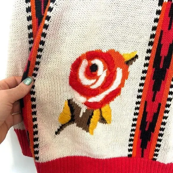 Emminent Womens Folk Art Embroidered vintage Crewneck Sweater Southwesterb Large - Picture 5 of 16